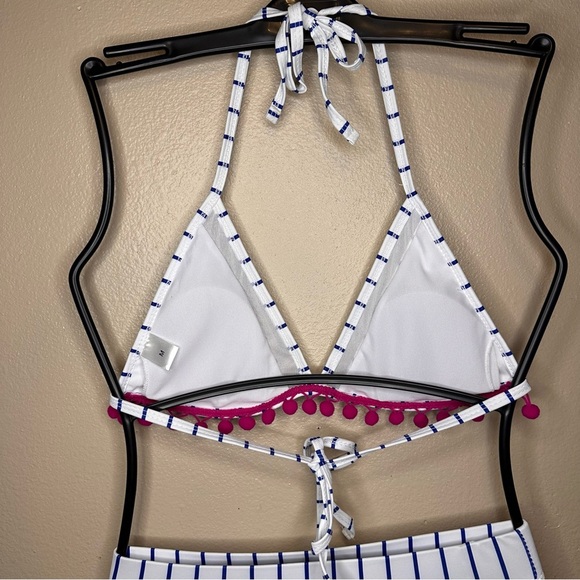 ADORABLE Striped High Waist Bikini with Pom Pom Trim Size Medium - Picture 6 of 7